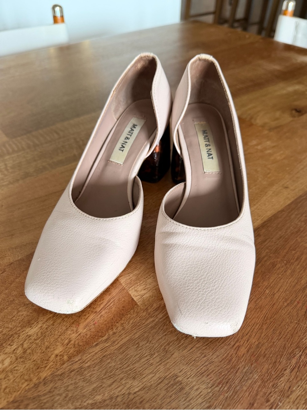 CLEAROUT Matt & Nat Pale Nude Square-Toe Block Heels
